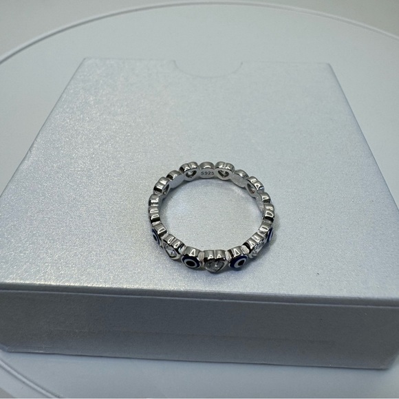 Inlay Evil Eye Ring 925 Sterling Silver Ring - Picture 10 of 12